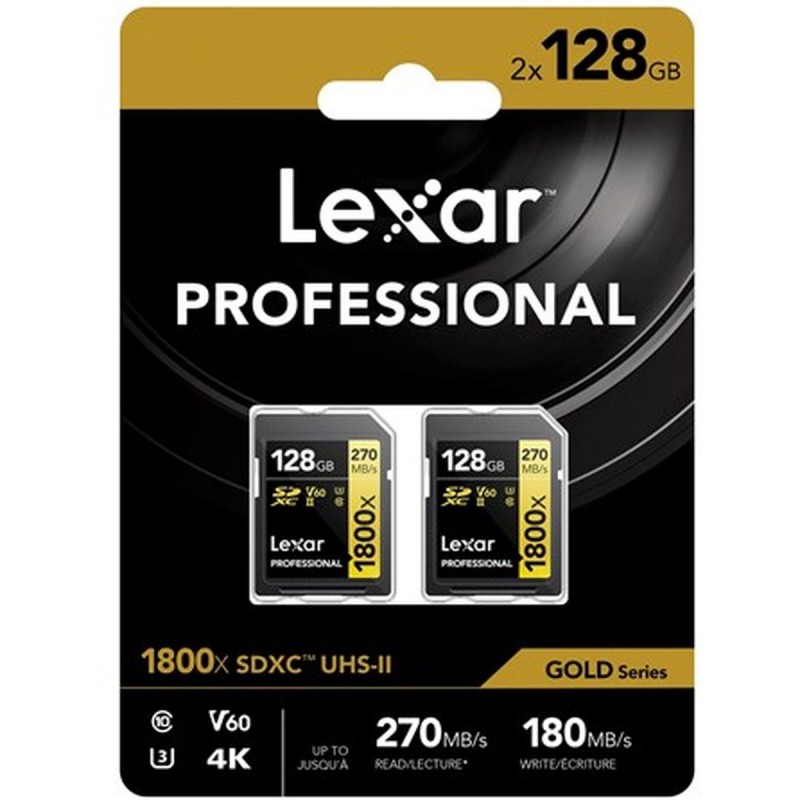 Lexar Professional Gold SDXC 1800X 128GB UHS-II V60 - 2pack | Foto-Groep.nl