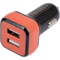Duo USB Car charger  4.8 amp Zwart/Rood